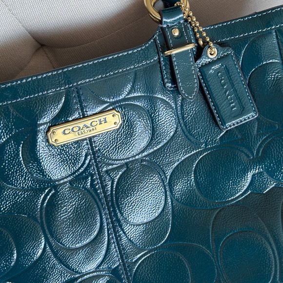 Coach Teal Blue Embossed C logo Tote with side pockets Y2K 2012 NWOT - Picture 12 of 16